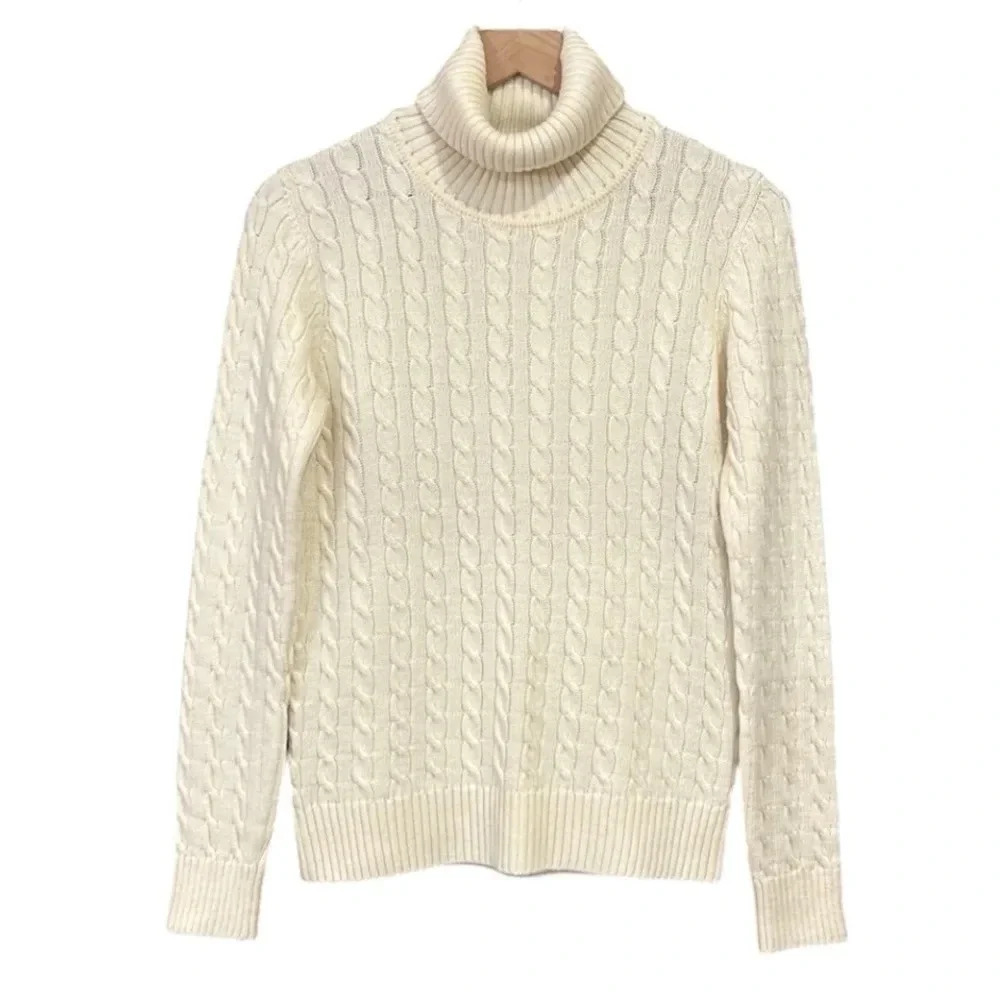 Moda International Cable Knit Wool Blend Turtleneck Sweater Women’s Size Medium